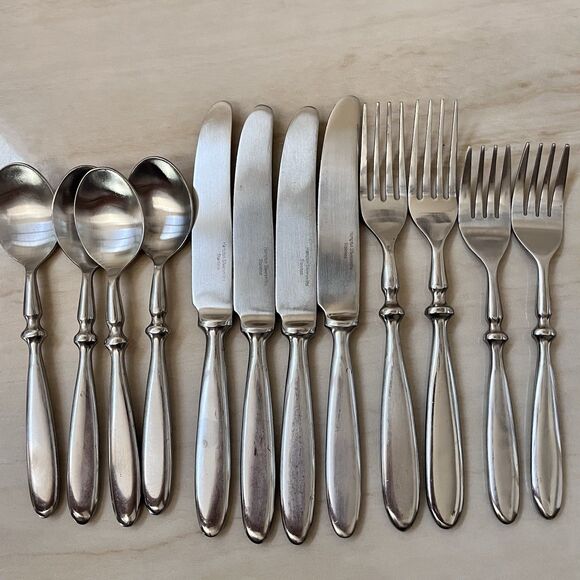 HAMPTON SILVERSMITHS Bistro Stainless Flatware 18/0 Satin Knob On Heel Set of 12 - Picture 1 of 12
